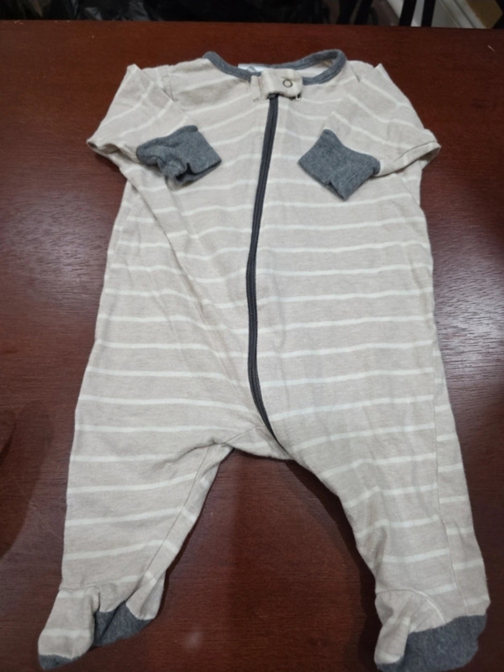 Gerber Cream & Gray Striped Footed One-Piece